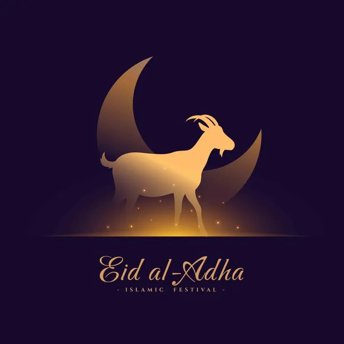 Vector Dê Vàng Eid al-Adha & Trăng Khuyết - Thiết Kế Hồi Giáo Đẹp Mắt
