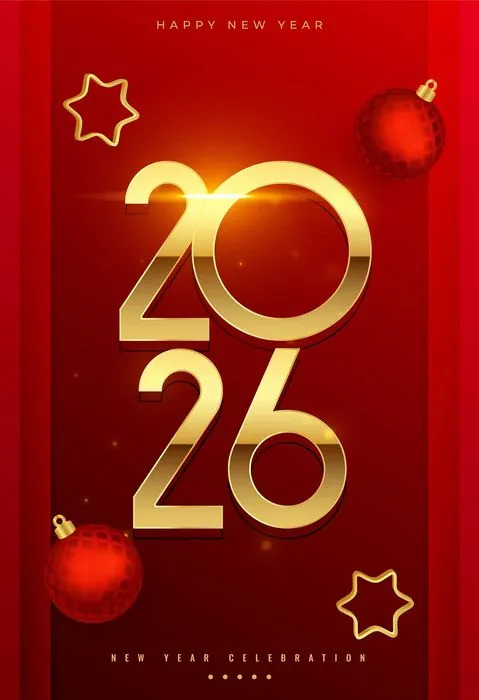 Thiệp chúc mừng năm mới 2026 nền đỏ vàng sang trọng – File Vector