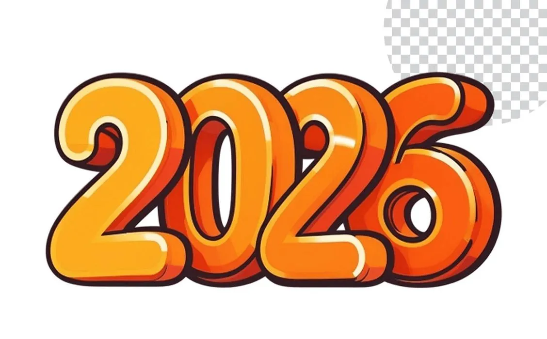  File PNG Số 2026 màu cam phong cách hoạt hình 