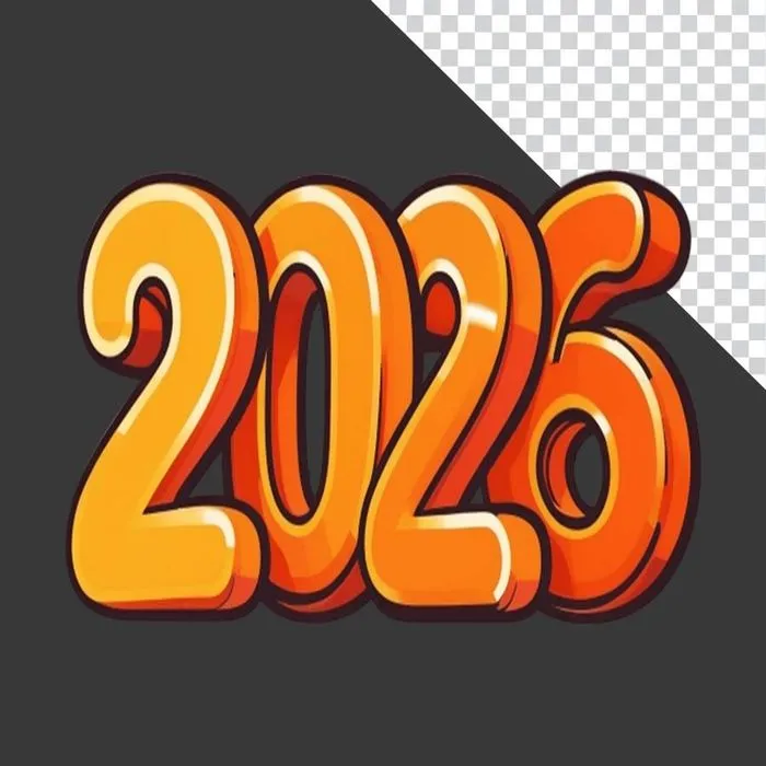  File PNG Số 2026 màu cam phong cách hoạt hình 