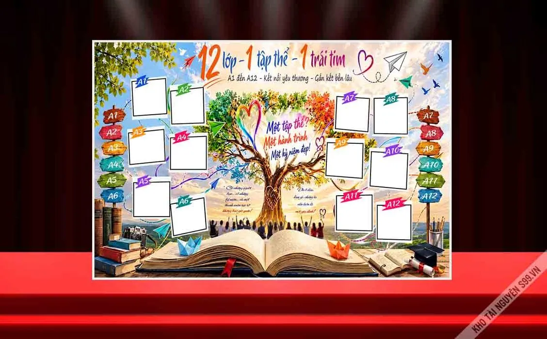 Background Kỷ Niệm Học Sinh Lớp 12 - Thiết Kế Chủ Đề Sách & Cây