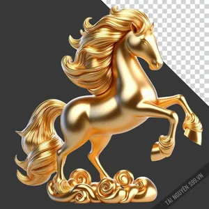 File PNG ngựa vàng phi nước đại 3D độc đáo cho banner Tết