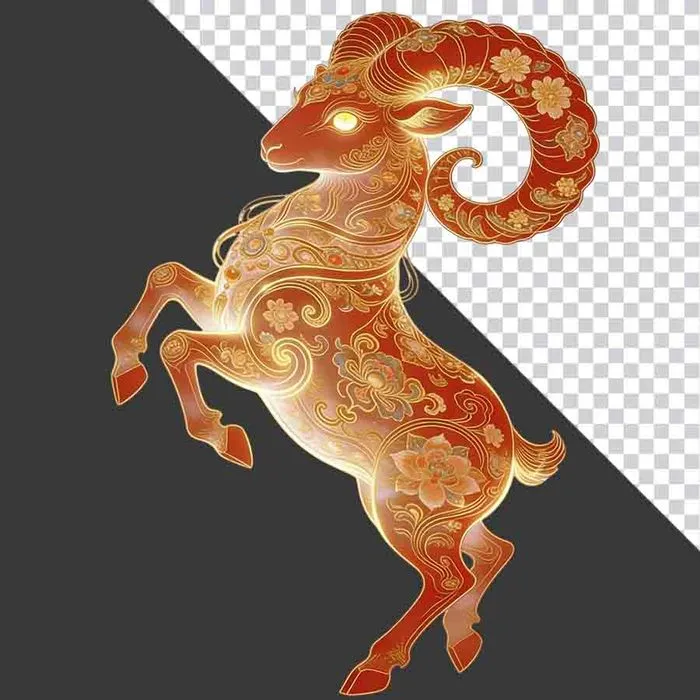 Hình ảnh cung Bạch Dương đồ họa 3D nghệ thuật vàng đỏ phát sáng - File PNG