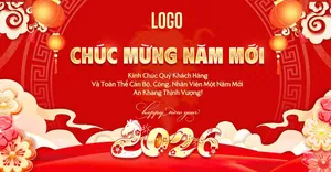 File PSD Thiết kế banner Tết 2026 chúc mừng năm mới đỏ vàng sang trọng