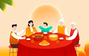 File vector AI minh họa gia đình sum họp bên mâm bánh trung thu và đèn lồng