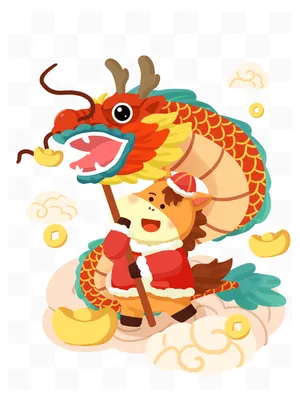 Ngựa hoạt hình múa rồng thỏi vàng mây Tết File psd