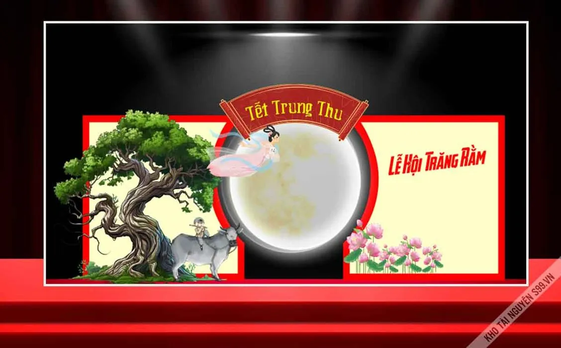 File Corel Tết Trung Thu Lễ Hội Trăng Rằm Chị Hằng Chú Cuội Cây Đa Phông Sân Khấu Đẹp
