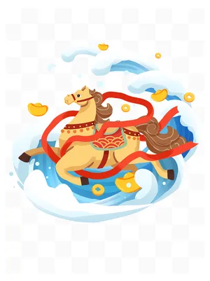 File PDS Ngựa chạy trên sóng dải lụa tiền vàng Tết.