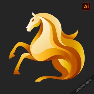 Ngựa vàng bờm dài tạo hình 3D hiện đại – File Ai