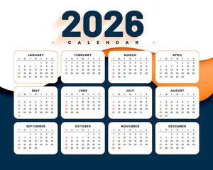 File lịch 2026 vector nền xanh cam đậm, sang trọng và trẻ trung