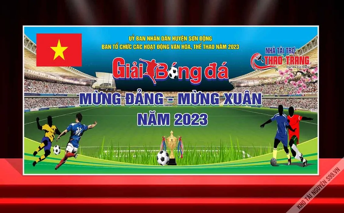 Backdrop Sân Khấu Bóng Đá Mừng Đảng Mừng Xuân 2023 - File CDR Vector