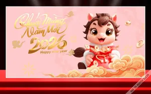 File Corel Chúc Mừng Năm Mới 2026 bé Trâu hoạt hình dễ thương