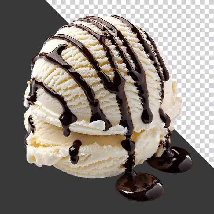 File PNG viên kem vani rưới sốt chocolate tách nền hấp dẫn