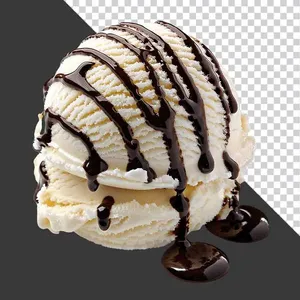 File PNG viên kem vani rưới sốt chocolate tách nền hấp dẫn