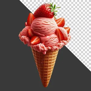 File PNG - Cây kem ốc quế 3D trang trí nhiều topping bắt mắt