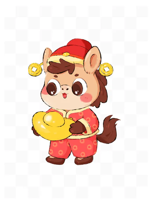 Ngựa hoạt hình ôm thỏi vàng tiền xu Tết File Psd