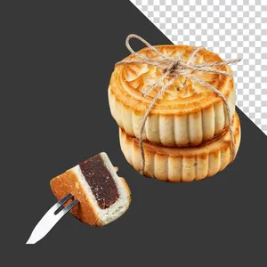 Bánh trung thu nhân đậu đỏ cắt lát kèm bánh buộc dây đẹp mắt – File PNG không nền