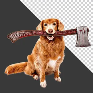 Chó Golden Retriever Ngậm Rìu - PNG Chất Lượng Cao