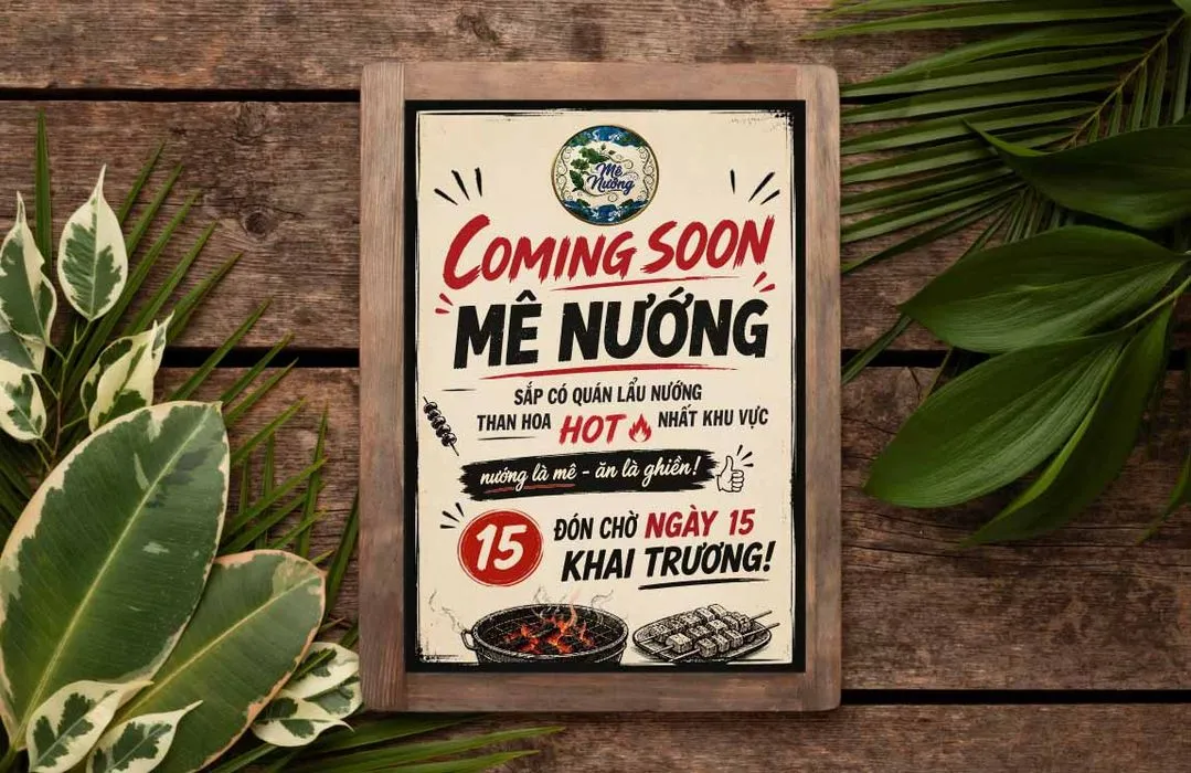 Banner 'Coming Soon' Quán Lẩu Nướng Than Hoa - Thiết Kế Chuyên Nghiệp