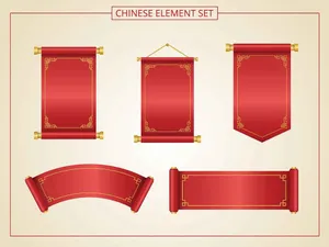 Bộ Cuốn thư Đỏ Viền Vàng Kiểu Truyền Thống File Vector