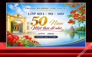 Mẫu thiết kế phông nền họp lớp kỷ niệm 50 năm một thời để nhớ trường Chu Văn An File Corel