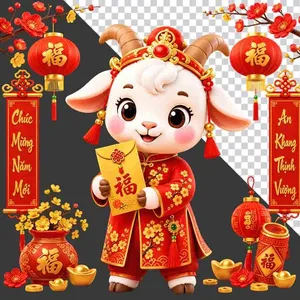File PNG - Hình nền linh vật con dê cầm bao lì xì chúc tết