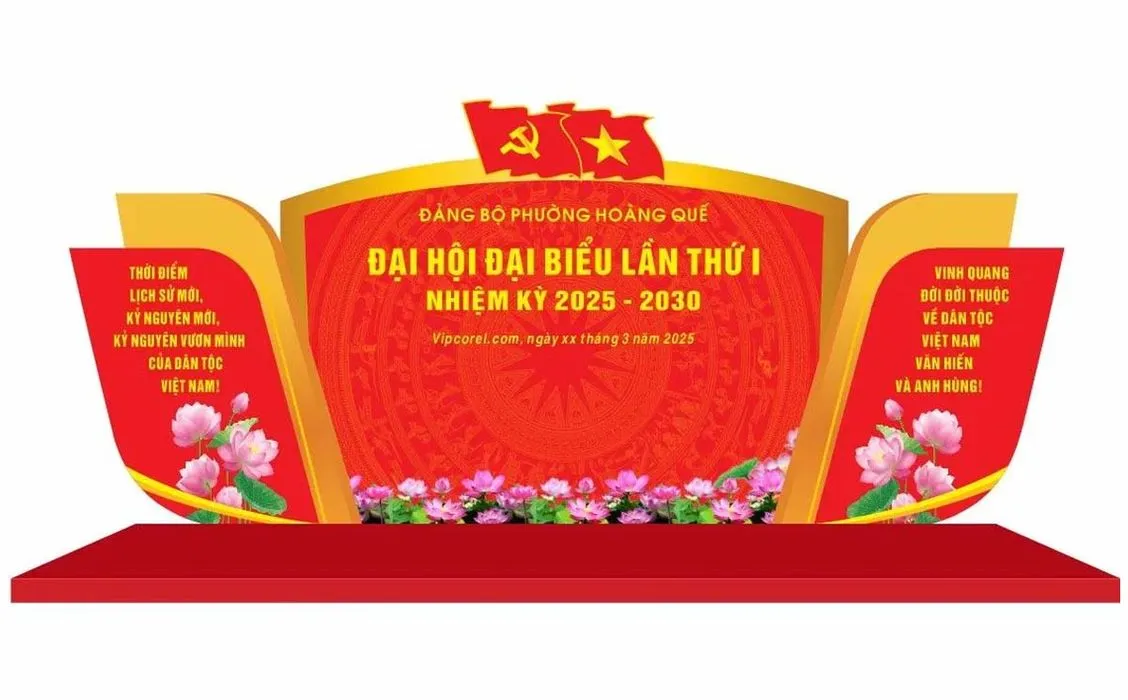 File Corel phông nền Đại hội Đại biểu Đảng bộ phường Hoàng Quế lần thứ I nhiệm kỳ 2025 – 2030