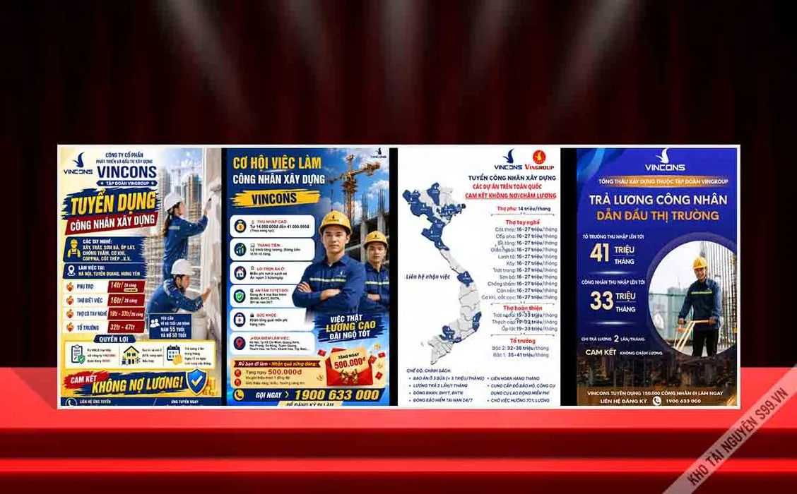 Banner Tuyển Dụng Xây Dựng Vincons (CDR) - Phướn Thả Cao Cấp