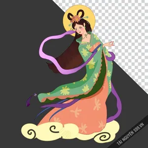 Chị Hằng PNG áo xanh cam bay trên mây – Hình minh họa Trung Thu