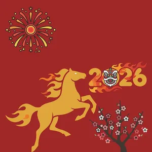 2026 Ngựa Vàng Lân Sư Rồng Pháo Hoa Tết - File Vector