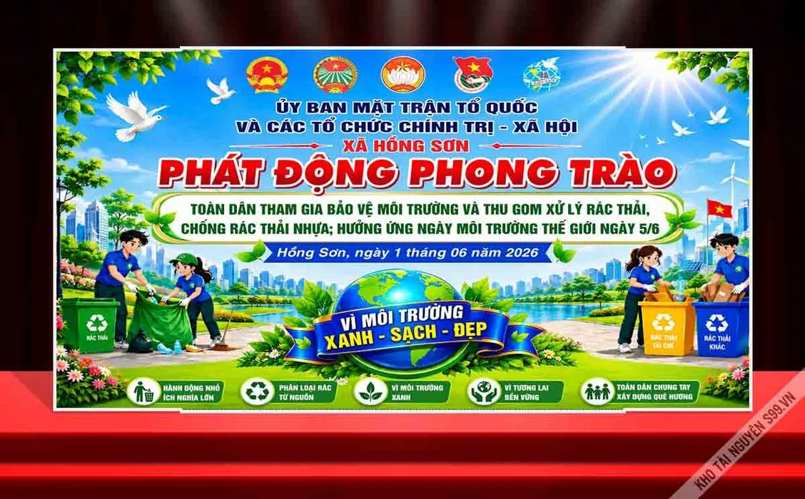 Backdrop Phát Động Phong Trào Môi Trường Xanh Sạch Đẹp CDR Vector