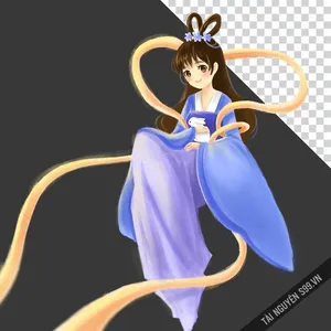 Ảnh chị hằng bế thỏ ngọc mặc trang phục áo dài chất liệu màu nước vẽ tay file PNG