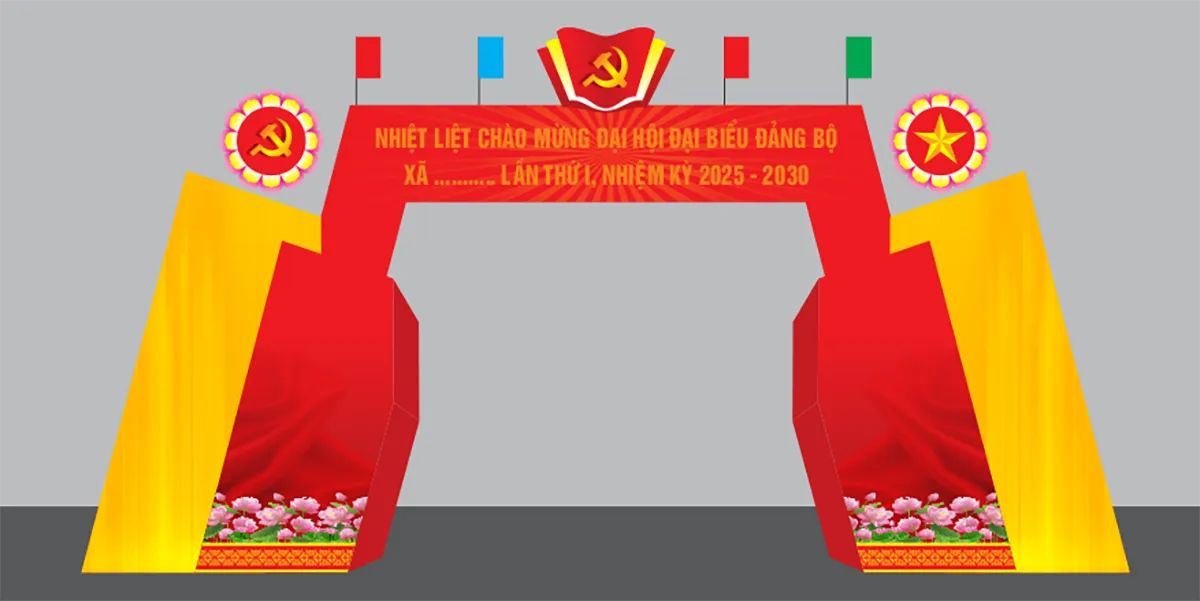 Cổng chào Đại hội đại biểu Đảng bộ xã nhiệm kỳ 2025 - 2030 File Corel