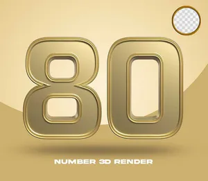 Số 80 3D chất liệu màu vàng gold file PNG chất lượng cao - Mẫu 9