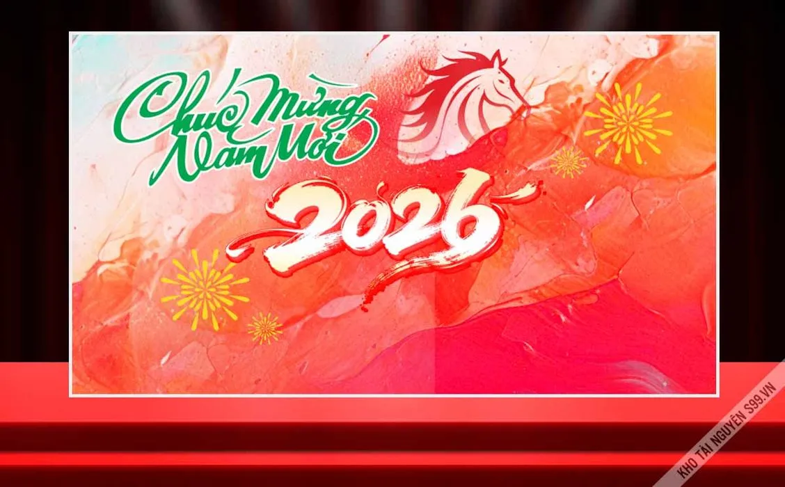 File corel Chữ Chúc Mừng Năm Mới 2026 Bính Ngọ cách điệu đầu ngựa lửa nghệ thuật