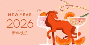 Vector AI hình ngựa đỏ mừng năm mới 2026 cùng ly cocktail sáng tạo