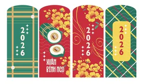 Bao lì xì xuân Bính Ngọ 2026 bánh chưng hoa mai File EPS