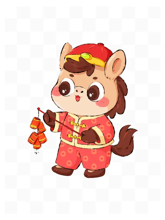 Chú Ngựa Hoạt Hình Dễ Thương Mặc Trang Phục Tết Cổ Truyền File PSD