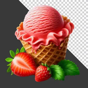 Cây kem ốc quế dâu tây 3D trang trí macaron.png