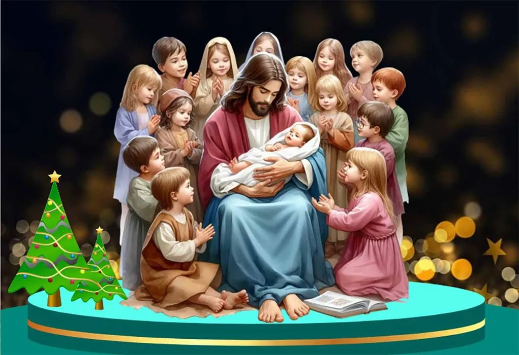 Chúa Giêsu bế hài đồng và thiếu nhi vây quanh File corel