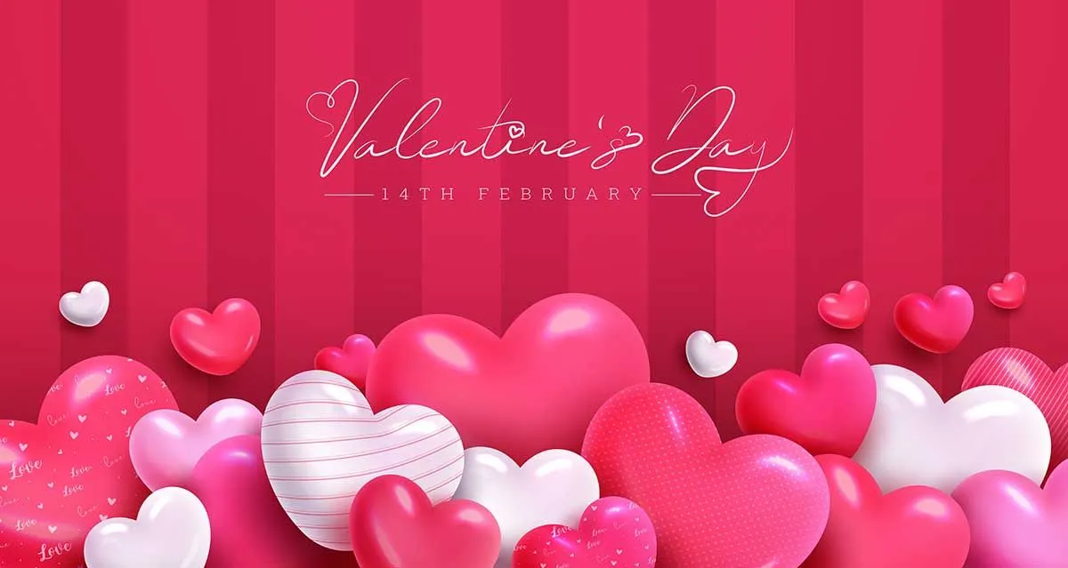 Nền Valentine đỏ trái tim 3D lãng mạn File EPS