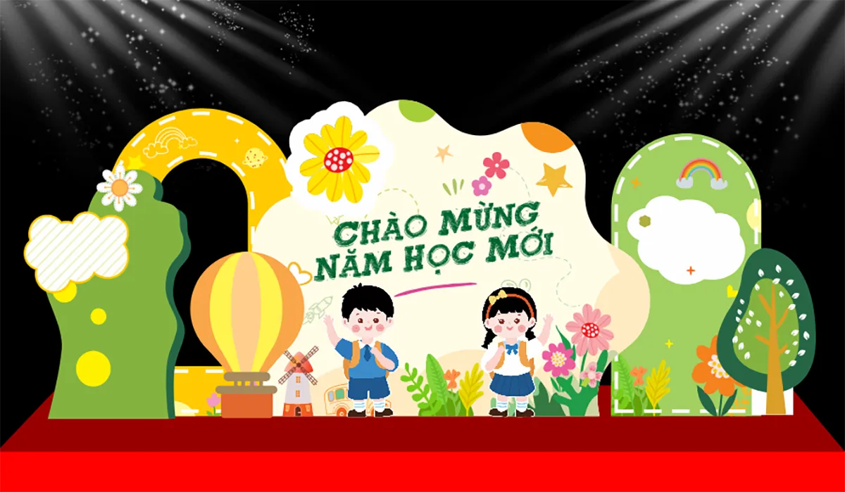 Phông chào mừng năm học mới mầm non dễ thương File Corel