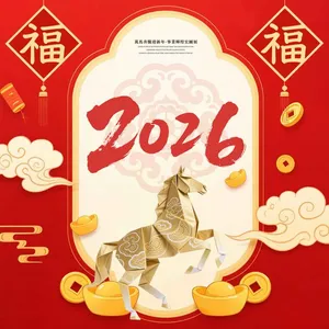 Ngựa giấy origami vàng chúc mừng năm mới 2026 File PSD