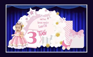 Backdrop Sinh Nhật Bé Gái 3 Tuổi Váy Công Chúa File Corel