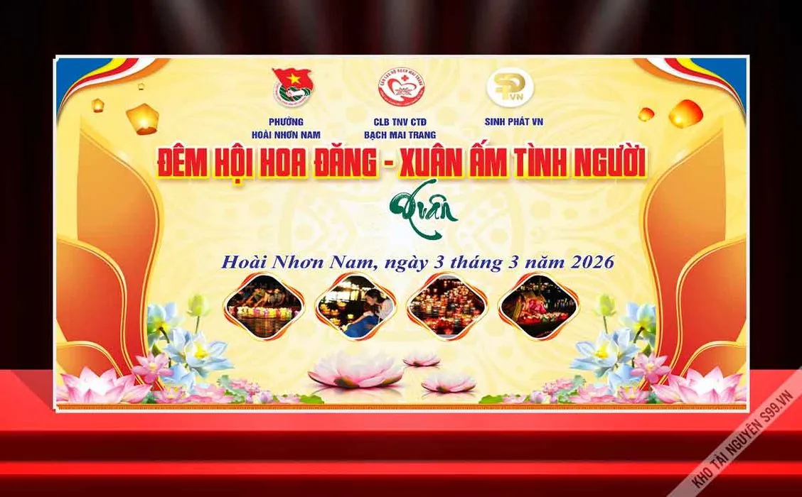 Backdrop Hội Hoa Đăng - Xuân Ấm Tình Người 2026 file vector CDR