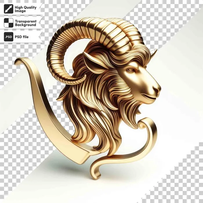 Tượng Đầu Dê Vàng 3D - File PSD Chất Lượng Cao cho Thiết Kế Đồ Họa