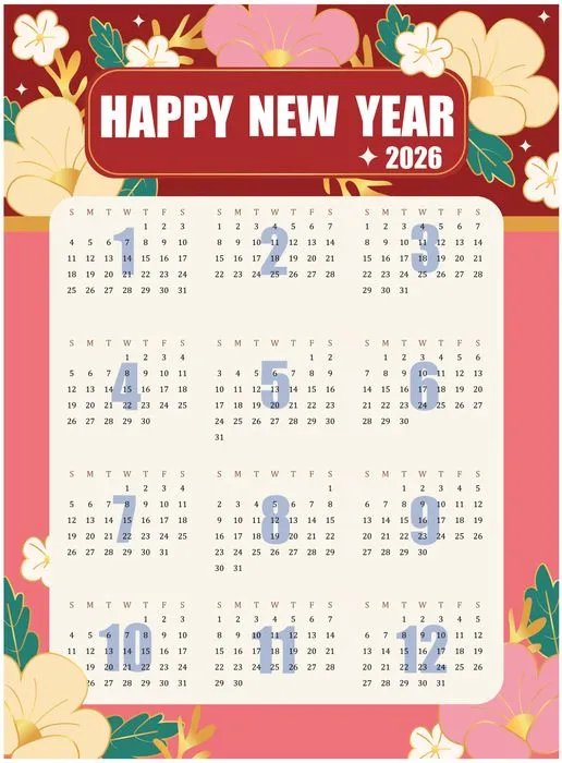 File Ai lịch 2026 hoa trang trí chúc mừng năm mới