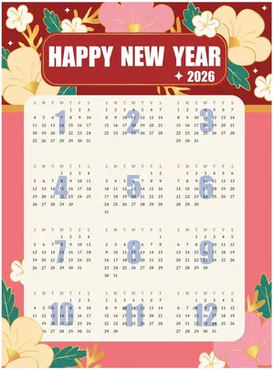 File Ai lịch 2026 hoa trang trí chúc mừng năm mới