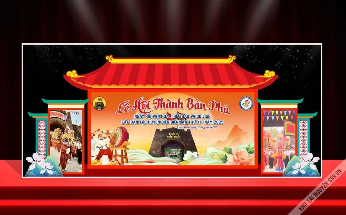 Backdrop Sân Khấu Lễ Hội Văn Hóa Đa Dạng Sắc Màu