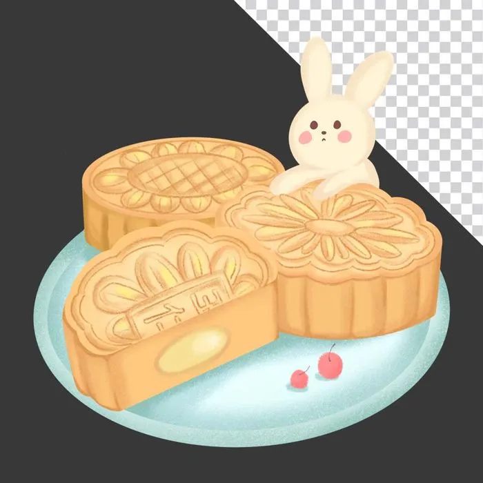 Bánh trung thu thỏ ngọc trên đĩa – File PNG không nền